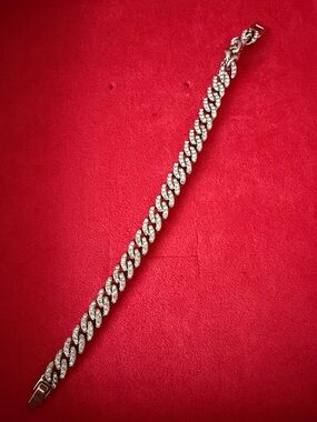 Rhinestone Cuban Link Bracelet in Silver